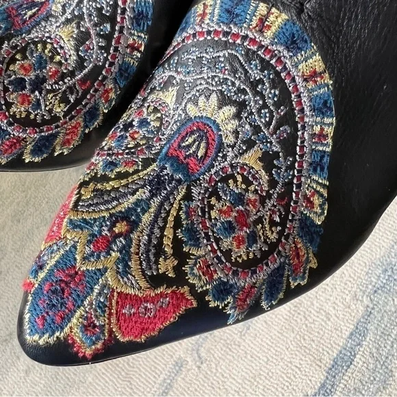WESTERN Patricia Nash Black & Blue Embroidered Roberta Leather Mule SIZE 7 - Picture 5 of 9
